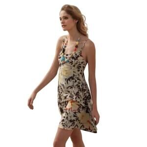 HD in Paris Anthropologie Women 2 Silk Dress Fern & Flower Flowy Slip Dress Boho